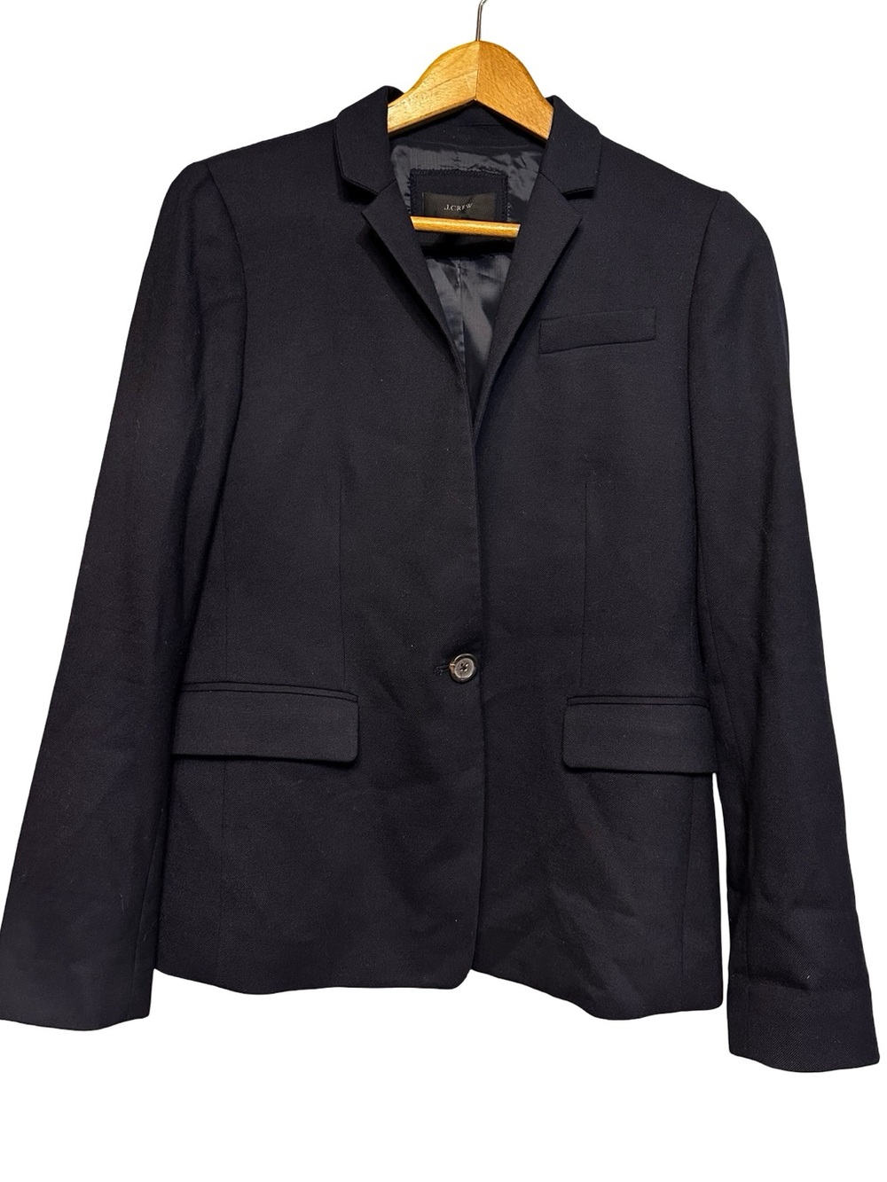 J. Crew Navy Blue Regent Wool Blend One Button Blazer Jacket Size 4 Academia